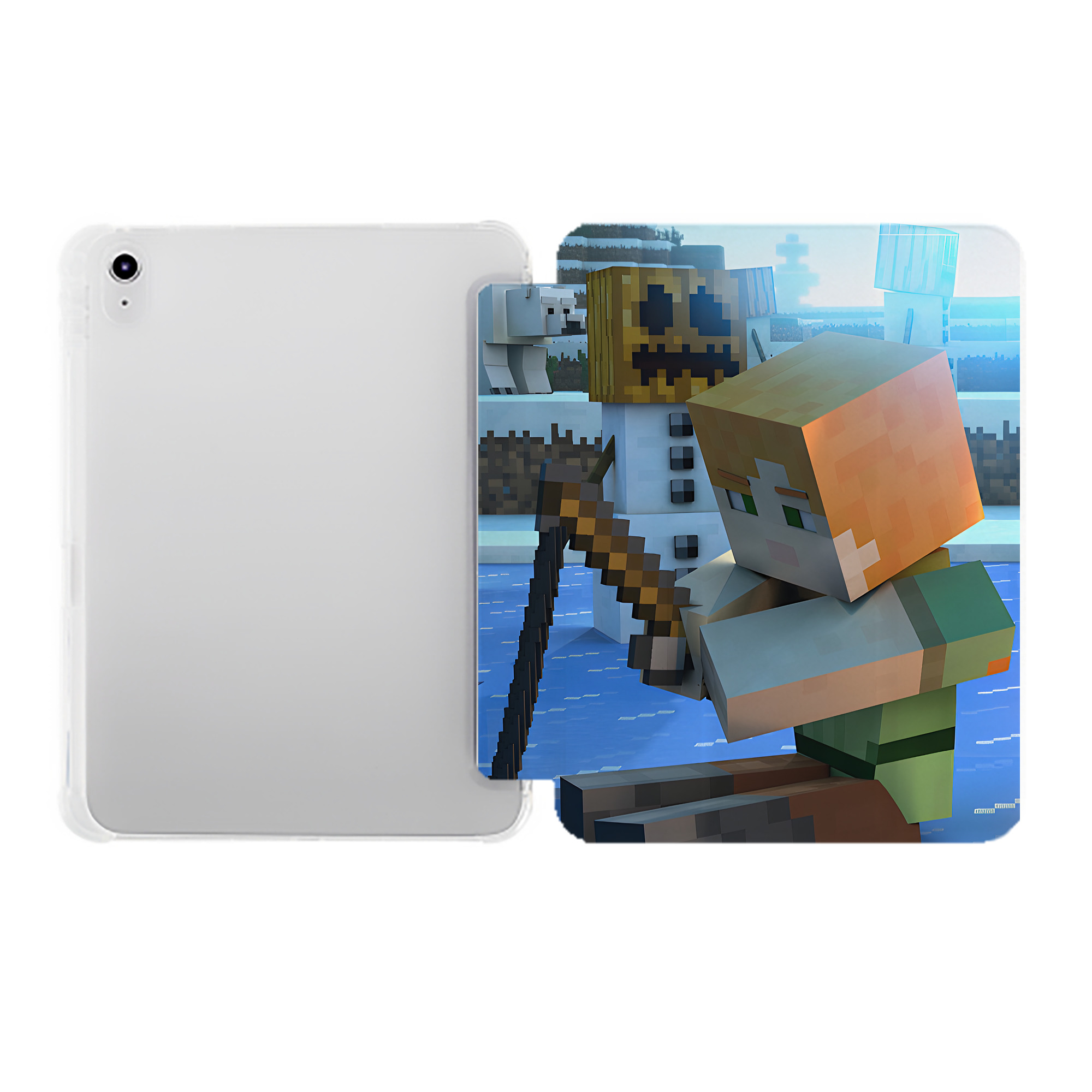 （画像用） マインクラフト ブロックの世界 Minecraft MC Block world IPad ケース ペン収納付き 三つ折りスタンド PUレザー×シリコン 対応機種9.5/10.5/10.9インチ